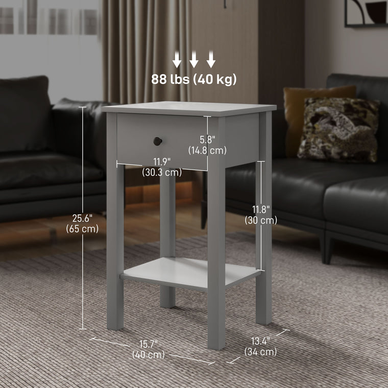 End Tables Set of 2 with Drawer and Shelf - Grey