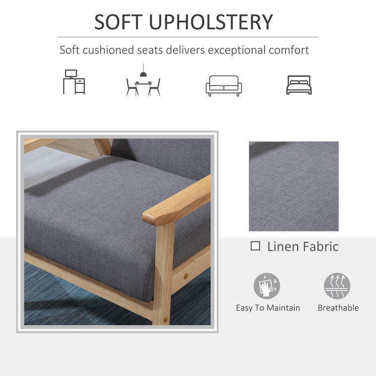 Linen Cushion Accent Chair with Wood Frame - Grey