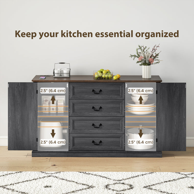 58" Farmhouse Sideboard with Charging Station and 4 Drawers