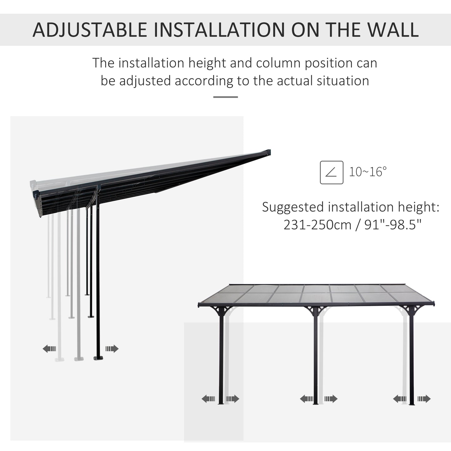 Outdoor Pergola with Adjustable Height, 14ft x 10ft Outdoor Hardtop Pergola Gazebo, Restaurants & Homes, Grey