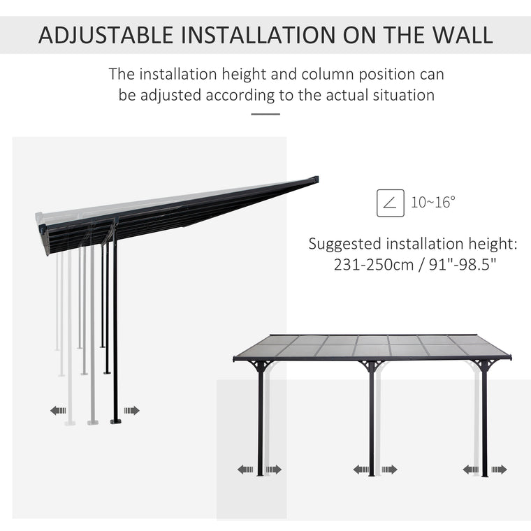 14ft x 10ft Grey Hardtop Pergola with Adjustable Height