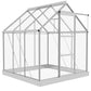 Walk-In Greenhouse, Polycarbonate Greenhouse with Sliding Door, Window, Aluminium Frame, Foundation, Silver
