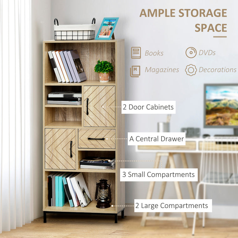 59" Bookcase with Cabinets and Drawer - Natural Wood