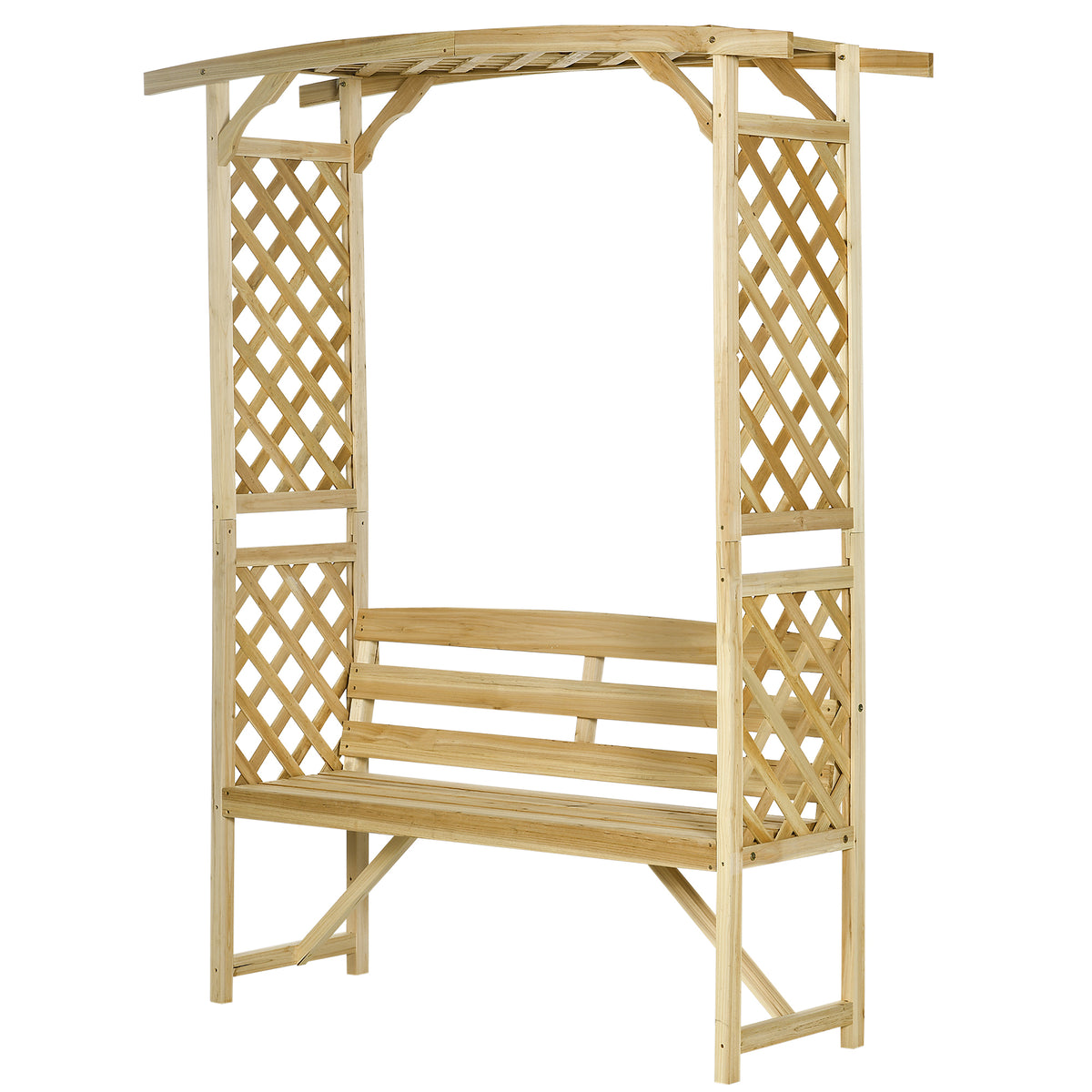 Natural Wood Garden Arch with 2-Person Bench