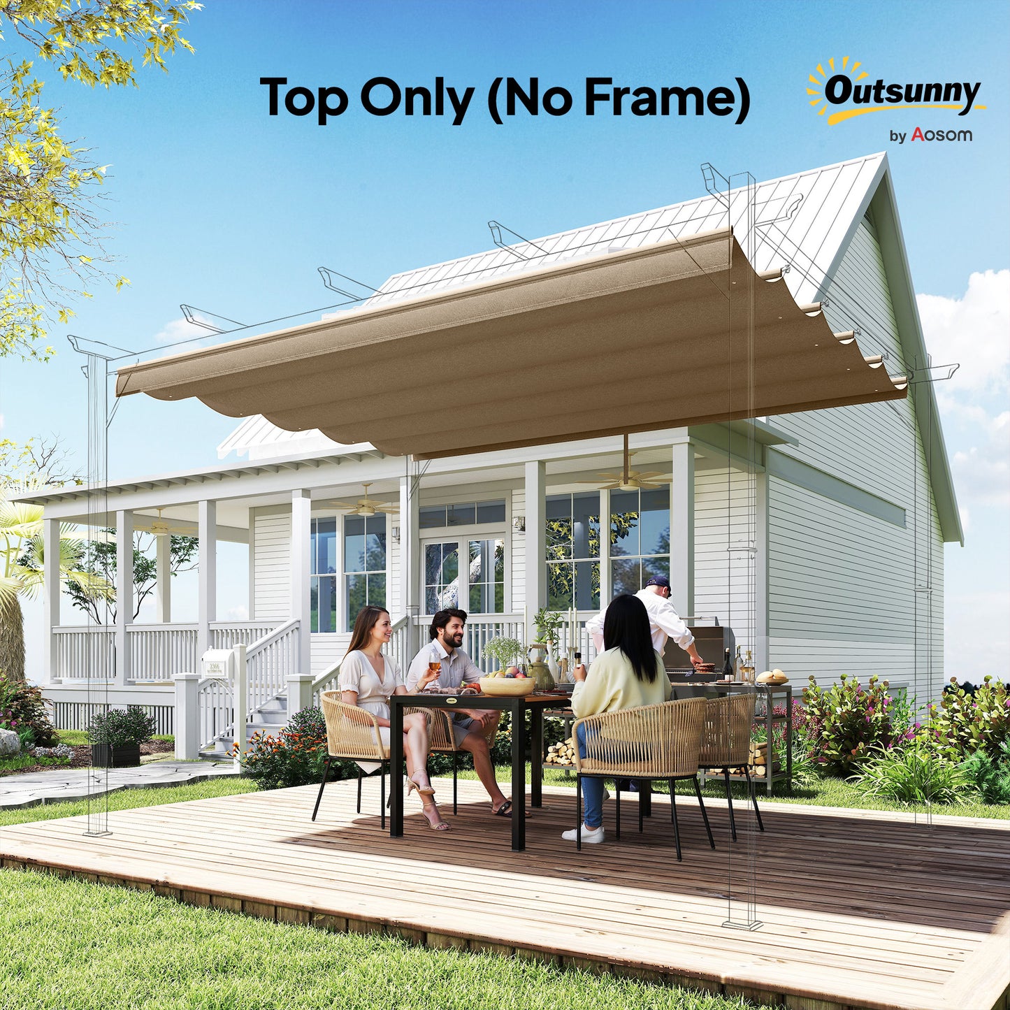 8.2' x 8.4' Tan Retractable Pergola Canopy Replacement