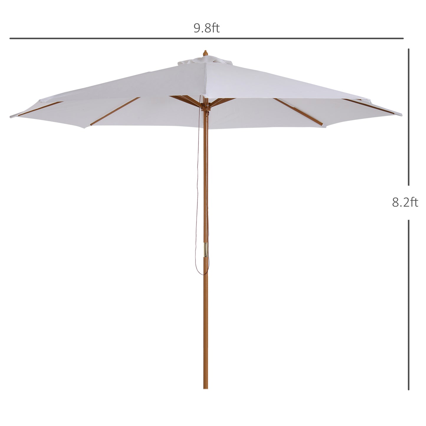 10' x 8' Bamboo Wooden Round Market Patio Sun Umbrella, Garden Parasol, Outdoor Sunshade Canopy, White