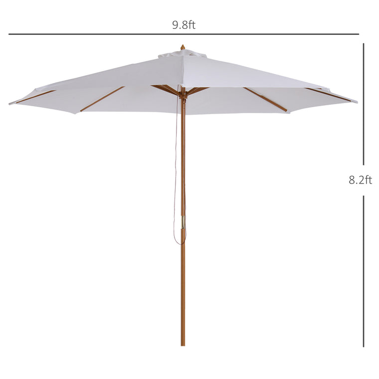 10' x 8' White Bamboo Wooden Round Market Umbrella