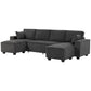 Modular U Shaped Couch, Sectional Sofa with Double Chaises and Spring Cushions, Dark Grey