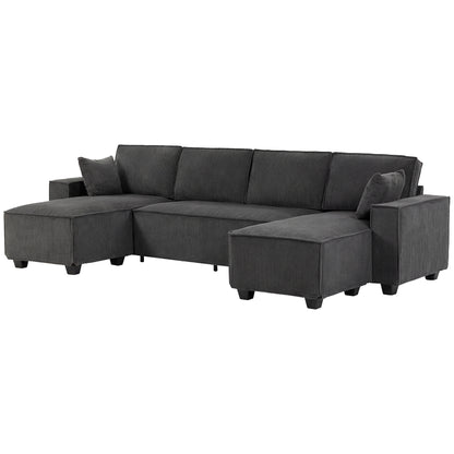 Modular U Shaped Couch, Sectional Sofa with Double Chaises and Spring Cushions - Dark Grey