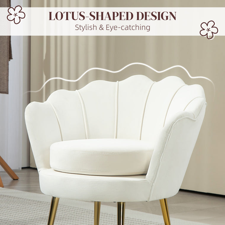 Velvet Club Accent Chair with Gold Legs - Cream White