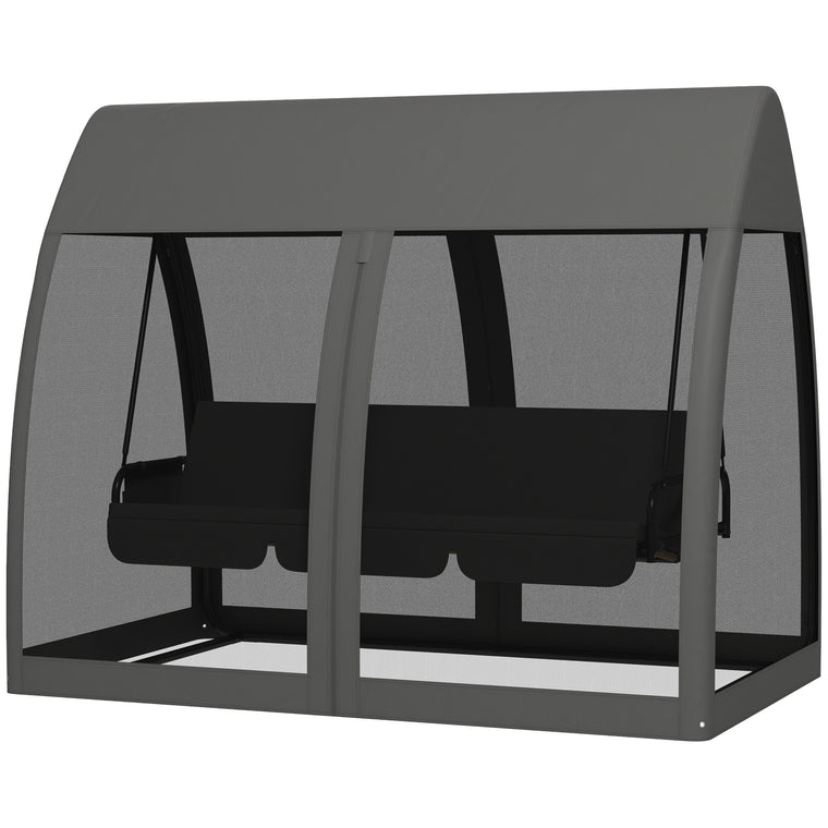 Dark Grey Outdoor Swing Chaise Lounger with Canopy Netting