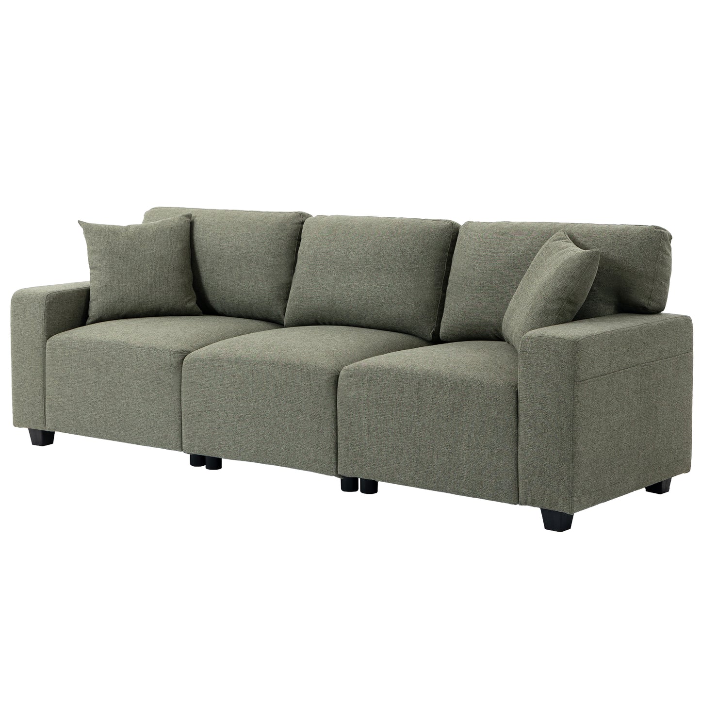 3 Seater Sofa with Storage Pockets, Modern Upholstered Couch with Pocket Springs, Green