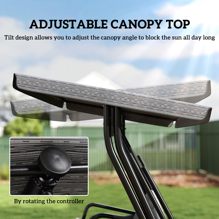3-Person Porch Swing Bench with Adjustable Canopy