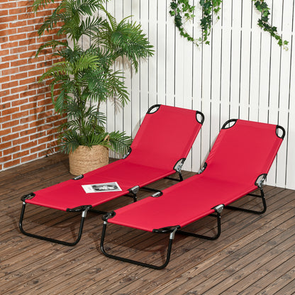 Set of 2 Folding Outdoor Lounge Chair, Sun Tanning Chairs with Reclining Back, Breathable Mesh for Beach Patio, Grey - Walnut