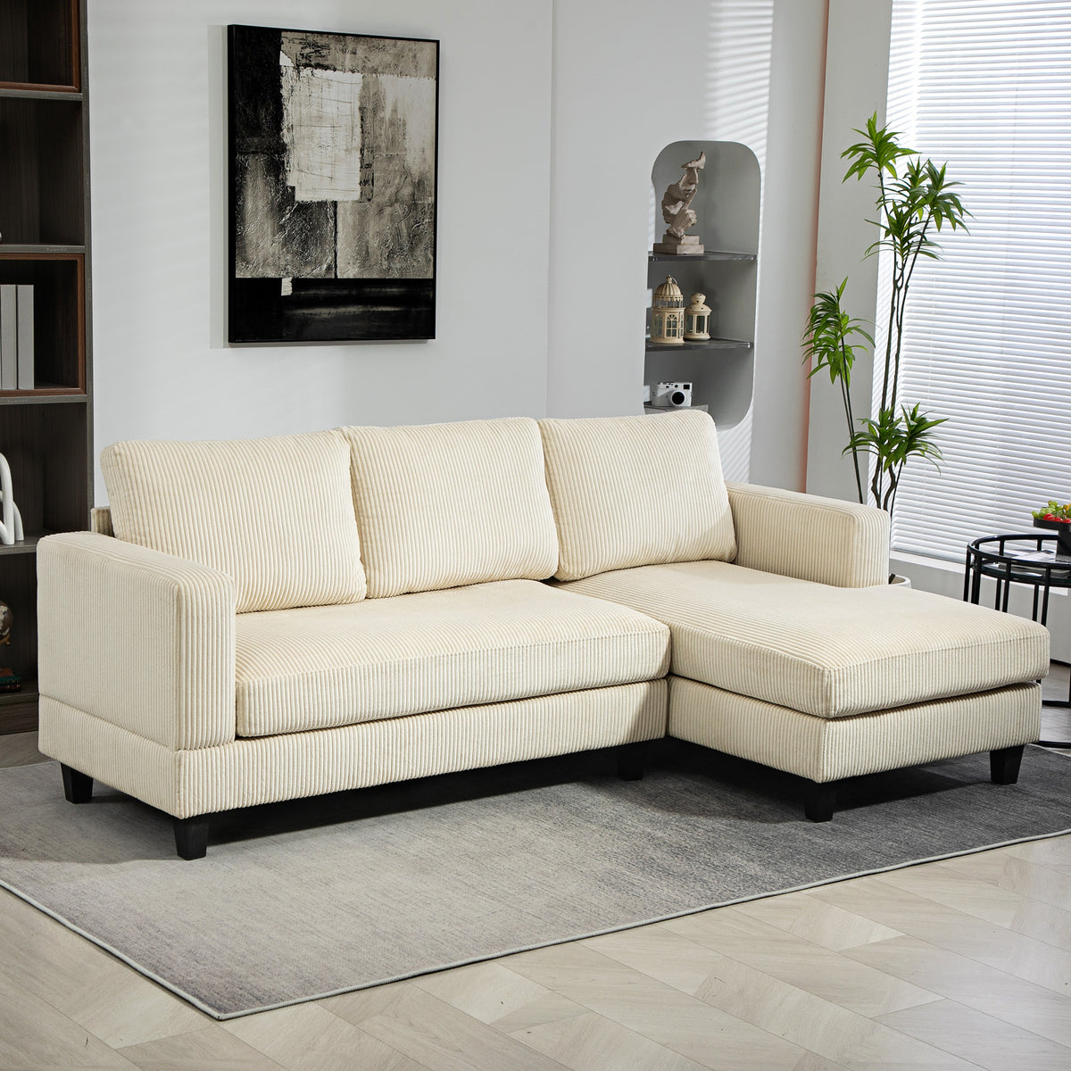 L Shaped Couch, L Shape Sofa with Chaise Lounge and Spring Cushion for Living Room, Bedroom, Beige