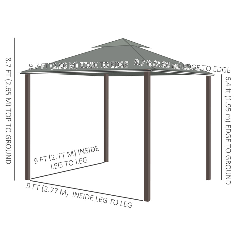 10' x 10' Dark Grey 2-Tier Gazebo with Mesh Sidewalls