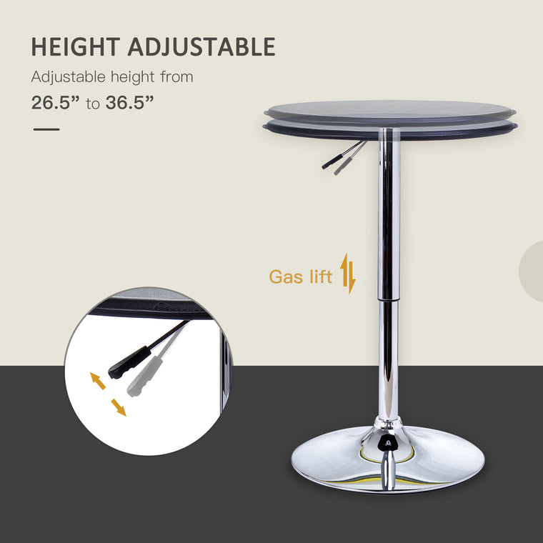 Round Adjustable-Height Bar Table with Chrome Base - Black