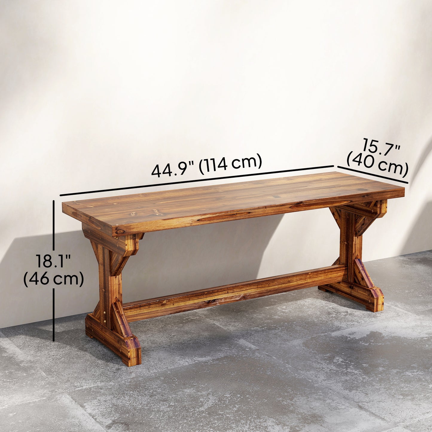 Rustic Outdoor Wooden Bench, Backless Garden Bench Patio Loveseat with X-Shape Base for Porch, Park, Carbonized