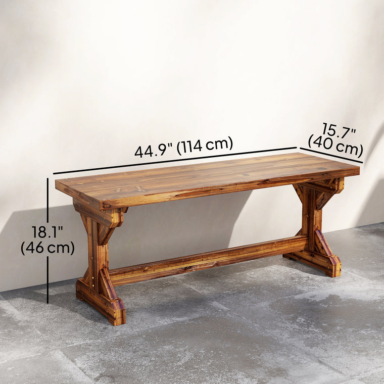 Rustic Carbonized Wood Bench with X-Shape Base