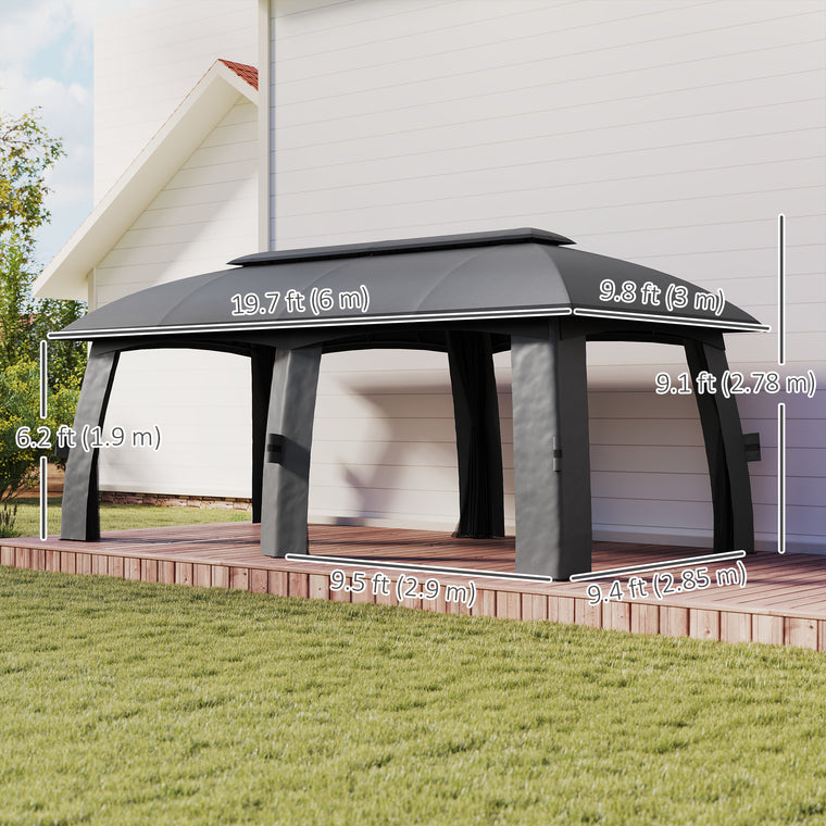 10' x 20' Dark Grey Patio Gazebo with Vented Roof