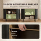 Sideboard Buffet Cabinet with Curved Tambour Doors and Storage, Brown Wood Grain