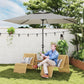 Patio Umbrella with 22 LED Solar Lights and Tilt, Light Grey