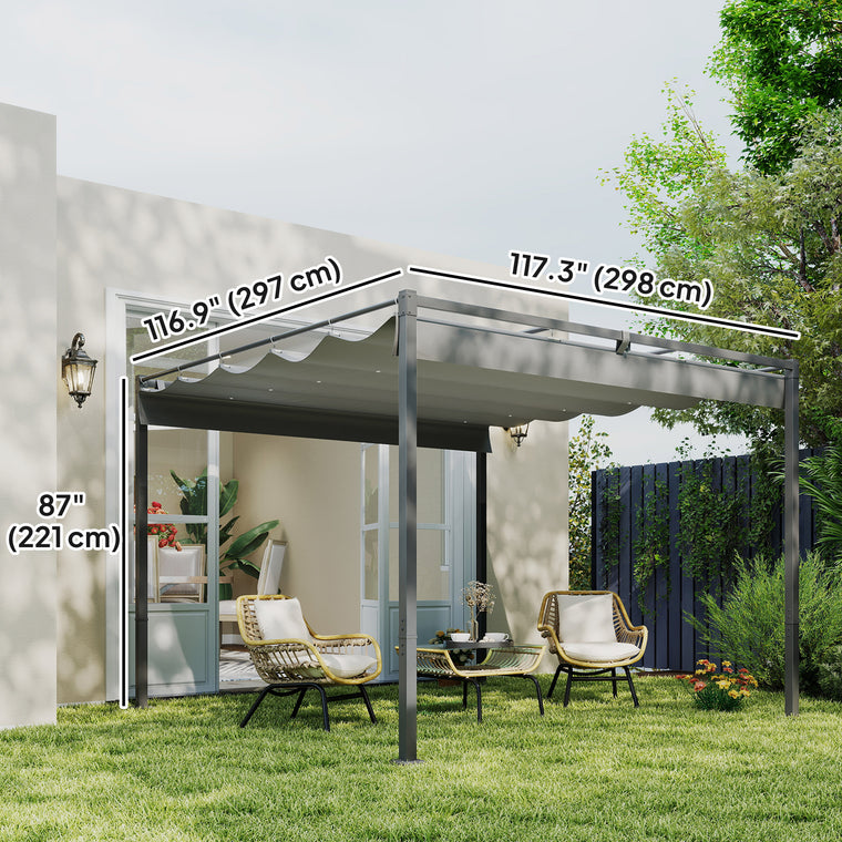 10' x 10' Grey Retractable Pergola with Magnetic Fixture