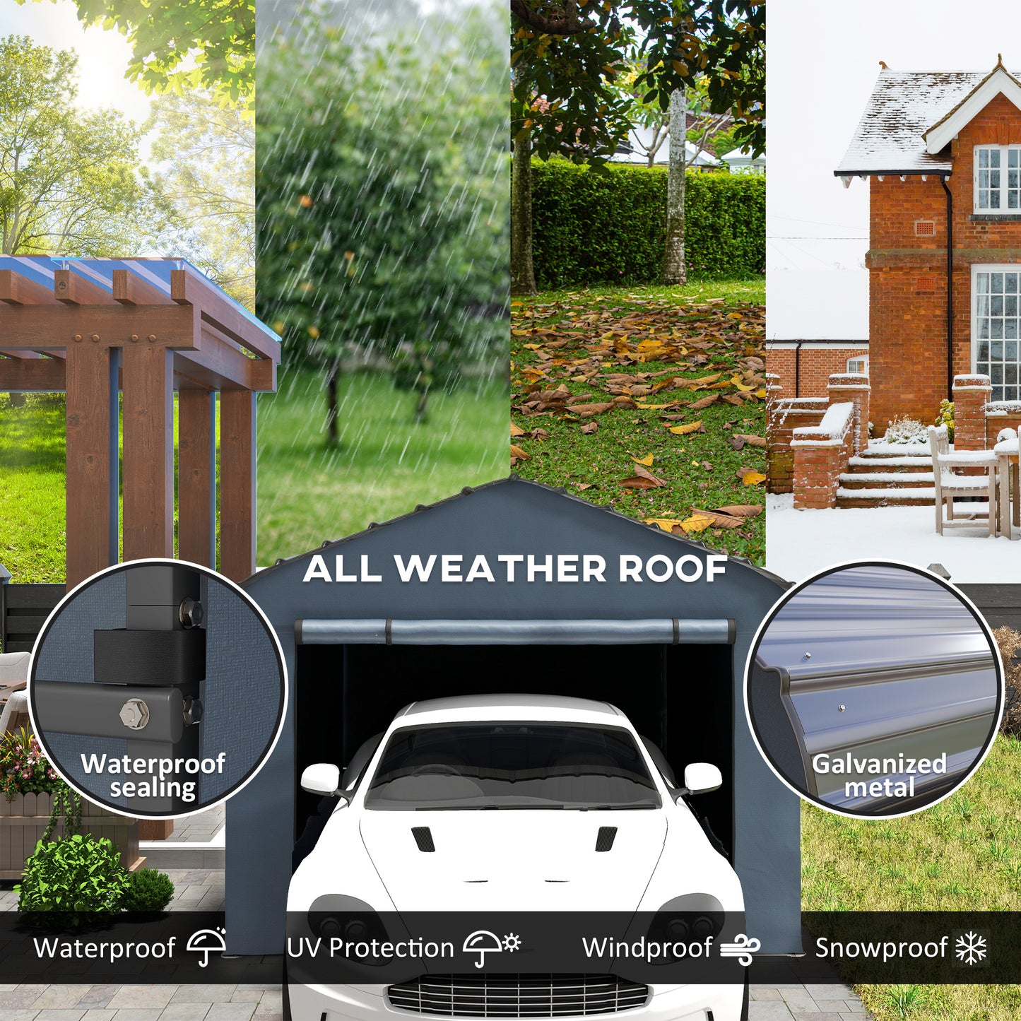 Metal Carport, Heavy Duty Garage Car Shelter with Galvanized Metal Roof and Removable Sidewalls, Light Grey