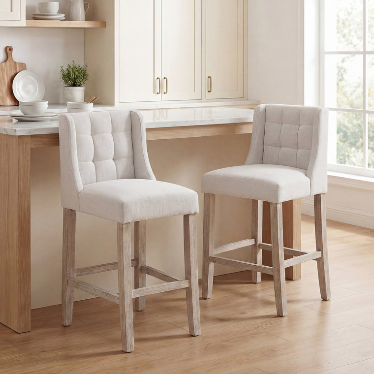 Tufted Counter Bar Stools Set of 2 - Beige