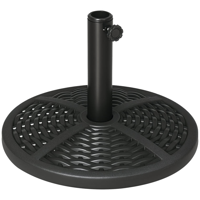 21 lb Black Cement Round Umbrella Base with Rattan Design