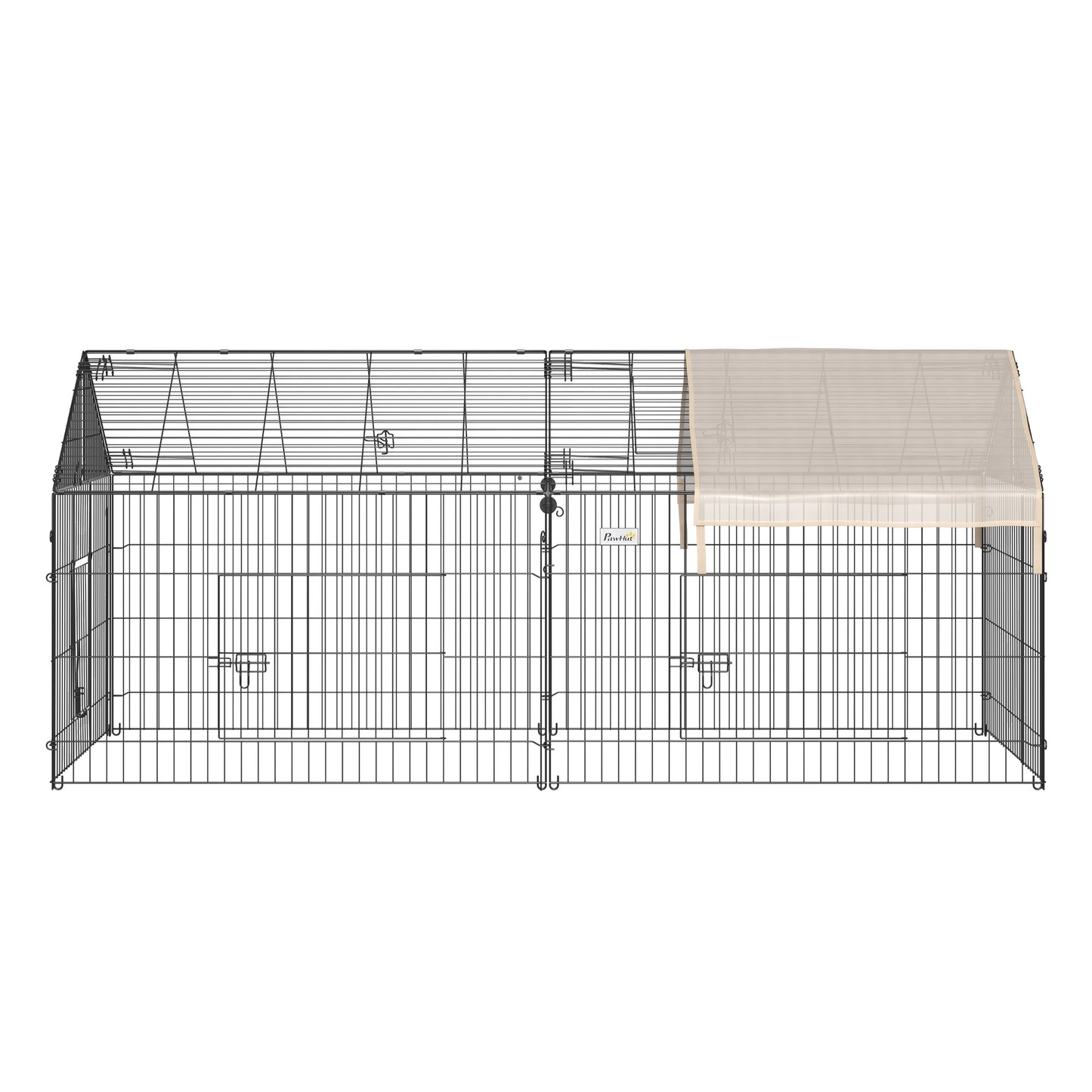 Pet Playpen with Roof, Metal Guinea Pig Cage, Rabbit Pen, Chicken Coop Run, Catio Cat Enclosure with Cover, Doors, Indoor Outdoor for Small Animals, 87" x 41" x 41", Cream