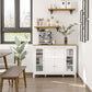 Buffet Cabinet Sideboard with 2 Drawers, 3 Storage Cabinets, Glass Doors and Adjustable Shelves, White