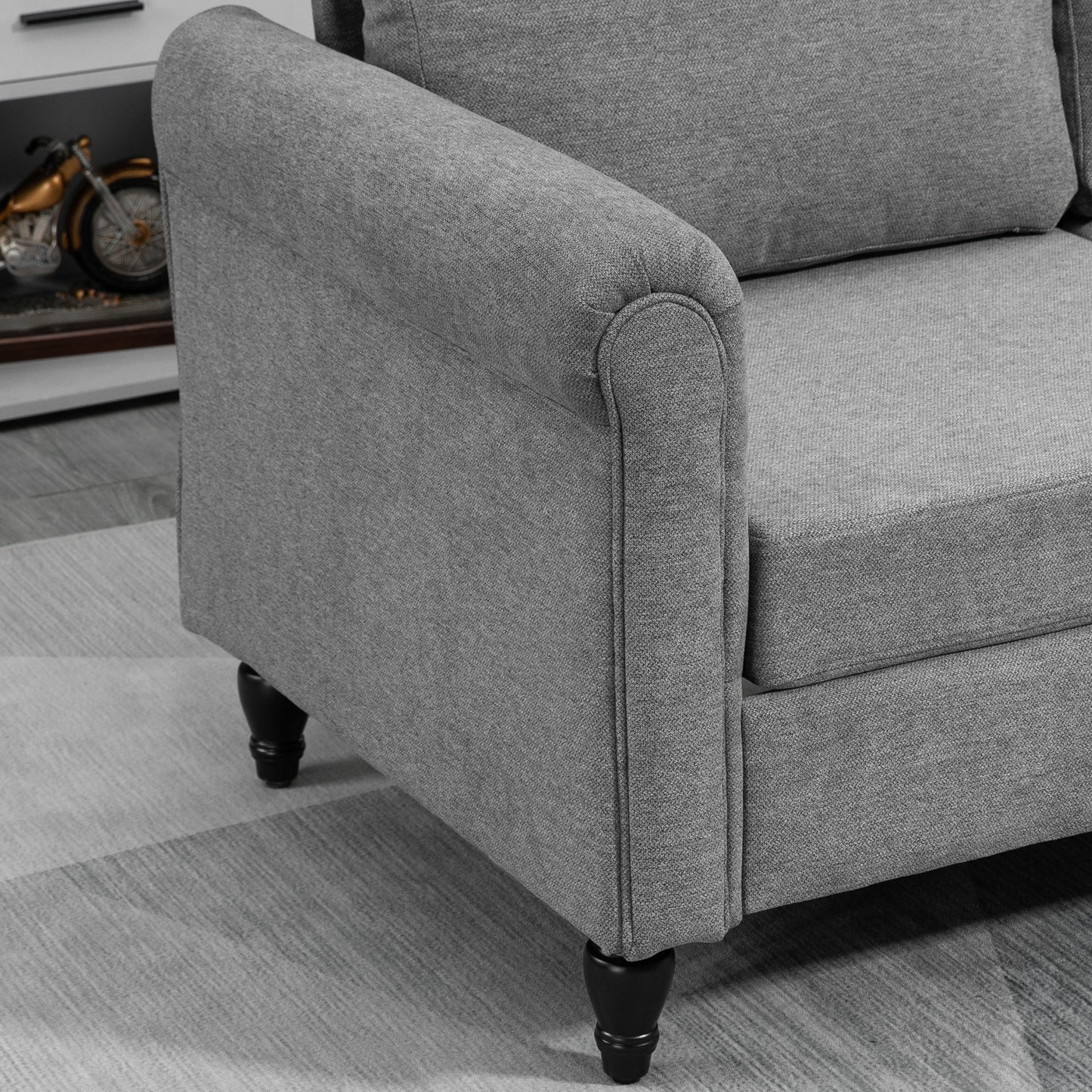 Vintage Loveseat, Upholstered Love Seat Furniture, Chenille-feel Fabric 2 Seater Sofa Couch with Rolled Arms, Gourd-Shaped Rubber Wood Legs for Living Room, Light Grey