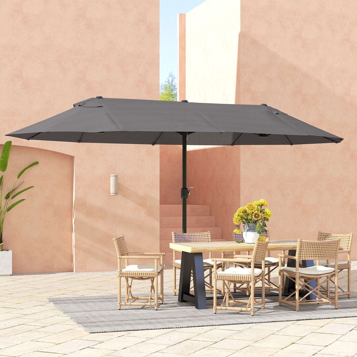 15' Double-Sided Patio Umbrella Parasol Sun Shelter Canopy Shade Grey