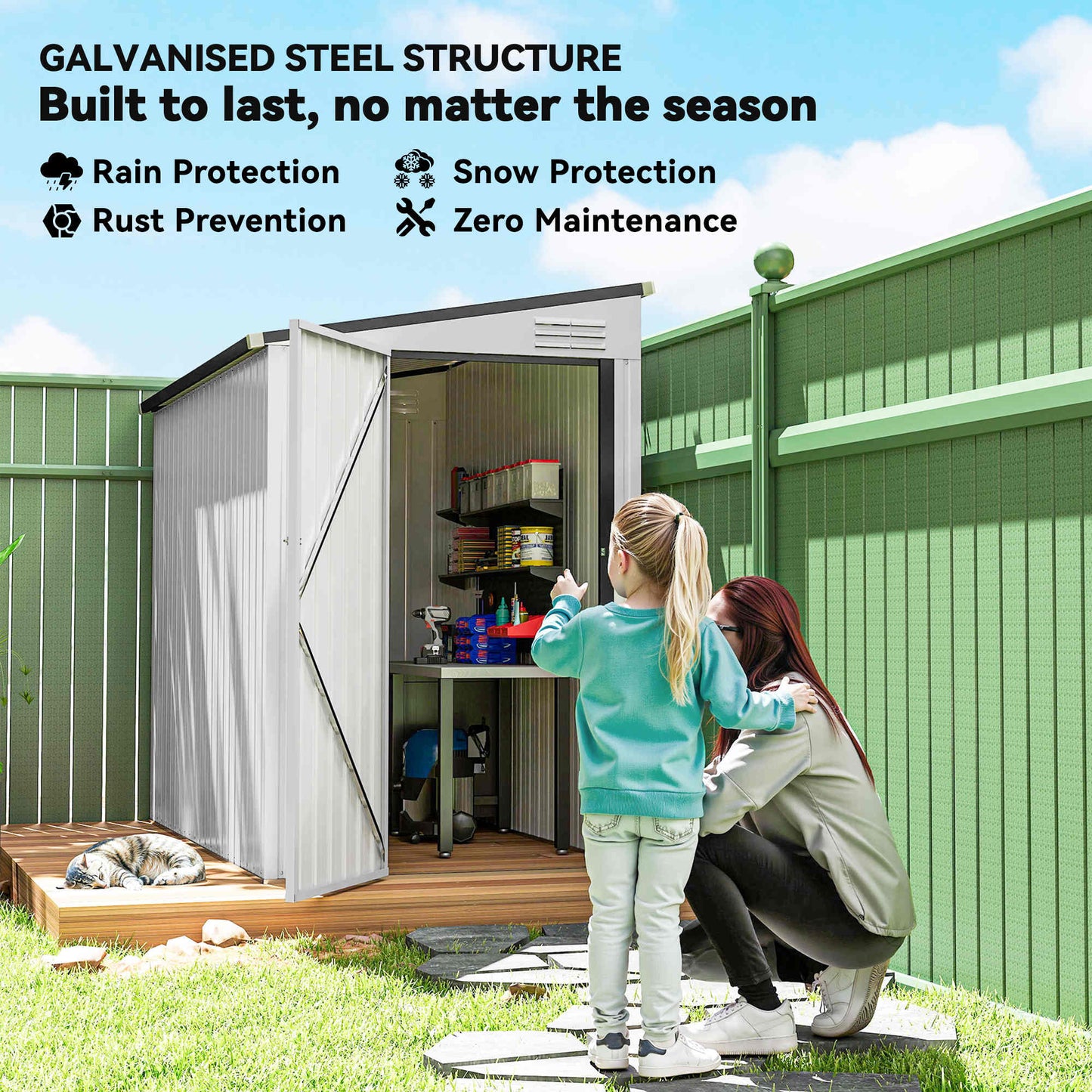 Outdoor Storage Shed Lean to Shed Outdoor Metal Tool Shed with Lockable Door and Air Vents, Dark Grey