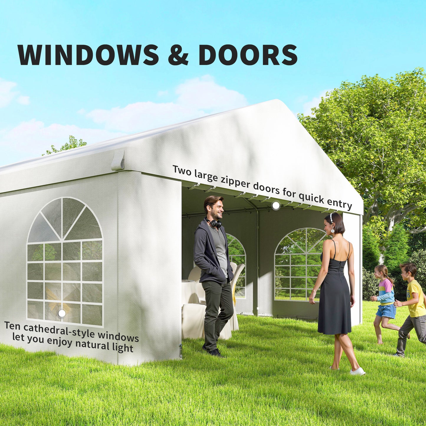 Heavy Duty Large Party Tent & Carport with Removable Sidewalls, Portable Garage Canopy Tent, White
