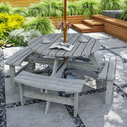 8-Seater Round Wooden Pub Bench and Picnic Table
