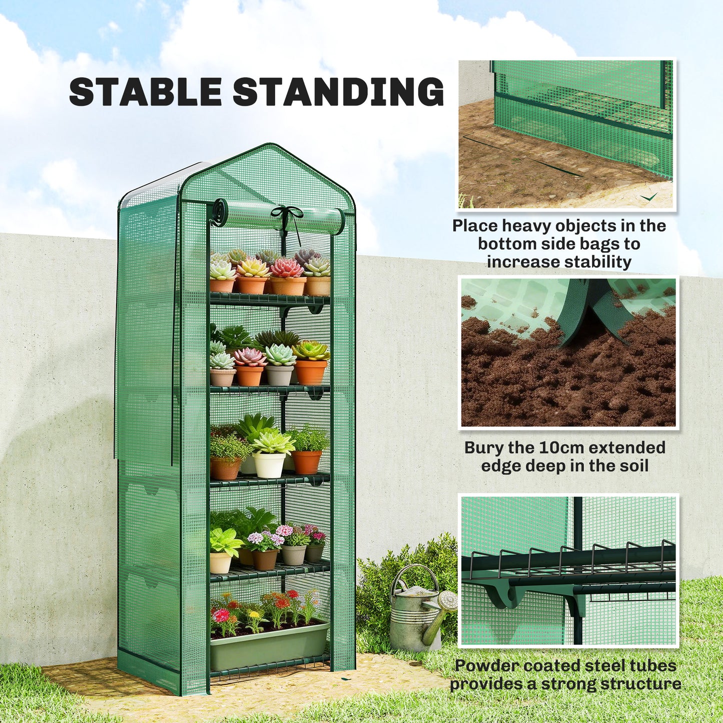 Mini Greenhouse with Screen Roof, Portable Small Greenhouse with Roll-Up Zipper Door