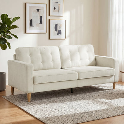 3-Seater Button-Tufted Sofa with Wood Legs