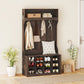 4-In-1 Hall Tree with Bench and Shoe Storage, Farmhouse Coat Rack Shoe Bench with 12 Shoe Cubbies, 6 Hooks, Dark Brown
