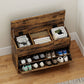 Shoe Storage Bench with Flip Drawer and Lift Top Storage, Entryway Bench with Seat Cushion for Hallway, Rustic Brown