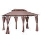 10' x 13' Patio Gazebo, Outdoor 2-Tiers Garden Canopy Yard Sunshade Shelter with Curtains, Khaki