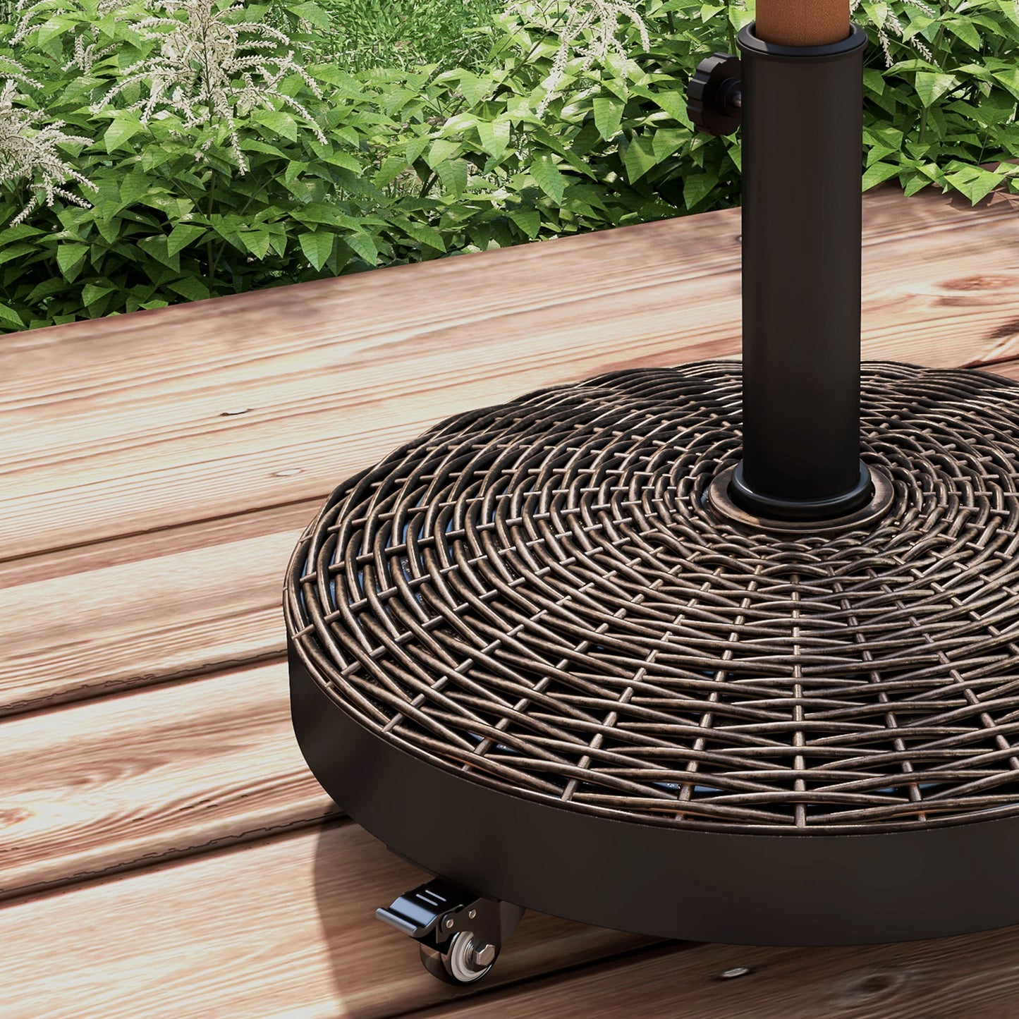 20.5" Round Parasol Base Resin Patio Umbrella Base Garden Parasol Holder Outdoor Offset Weight Stand with Wheels Bronze