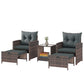5 Piece Patio Furniture Set, Wicker Patio Chairs with Ottomans, 2-Tier Glass Coffee Table and Cushions, Brown/Dark Grey