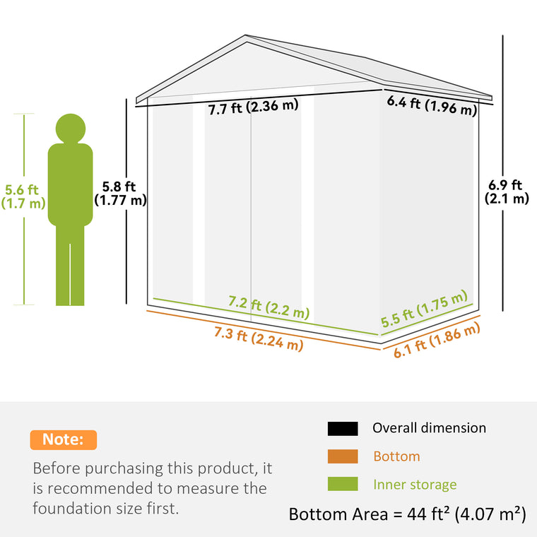 7.7' x 6.5' Metal Garden Shed with Ventilation