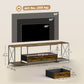 Industrial TV Stand for up to 60 Inch TV, TV Console with Charging Station and RGB LED Lights, Rustic Brown