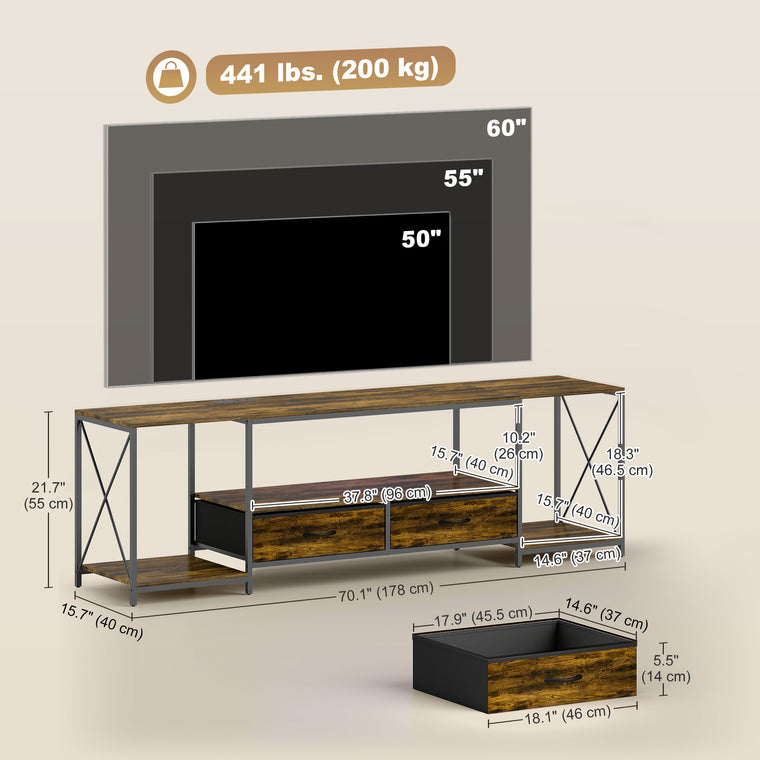 Industrial TV Stand with RGB LED Lights - Rustic Brown