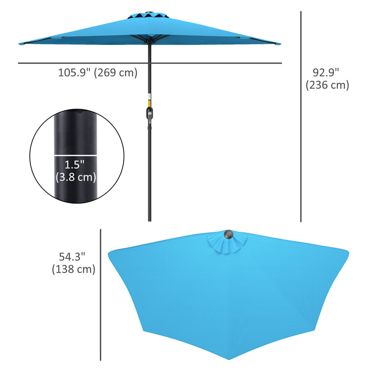 9ft Light Blue Half Round Umbrella with 5 Ribs
