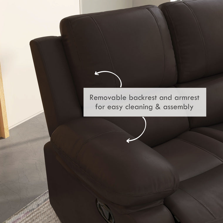Leather Reclining Loveseat with Footrest - Brown