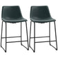 Counter Height Bar Stools Set of 2, Vintage PU Leather Bar Chairs, Kitchen Stool with Footrest for Home Bar Green